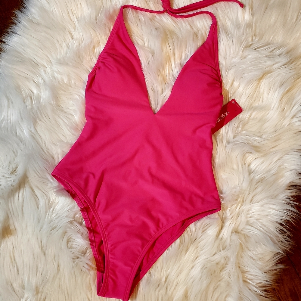 NWT! Sexy swimwear! Hot pink high leg halter! XS